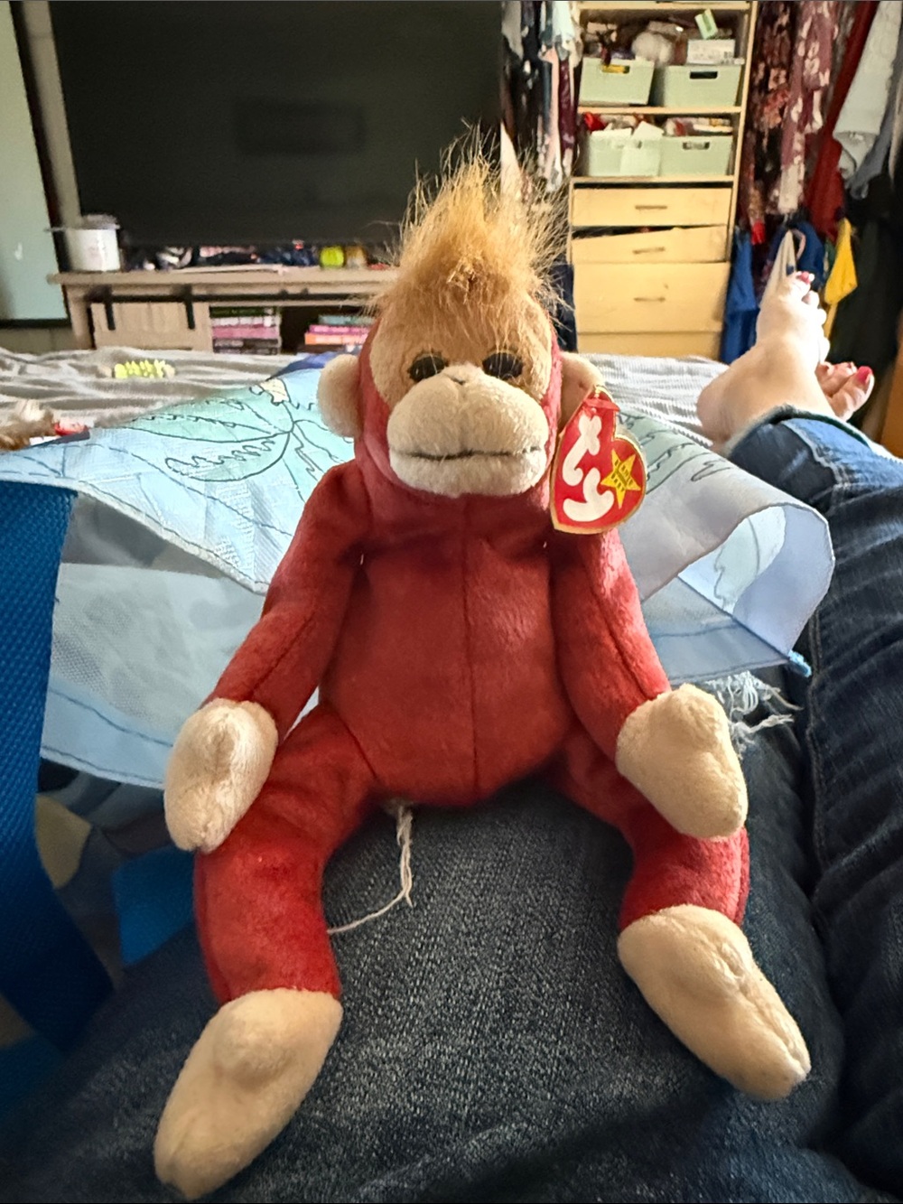 Ty Red Monkey Plush with Beige Face & Paws